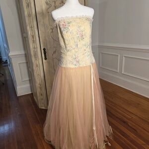 Strapless Floral Embroidered Gown